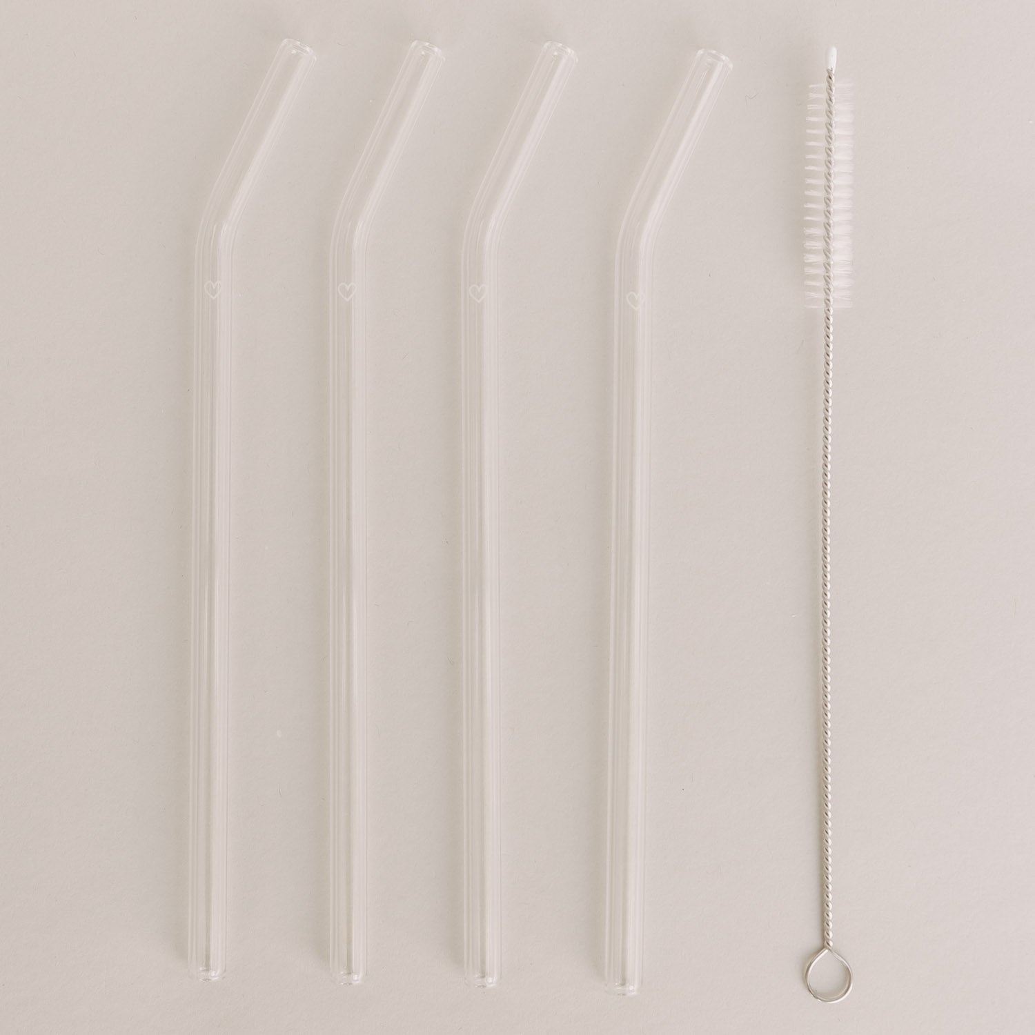 Strohhalme gebogen Herz transparent aus Glas im 4er Set