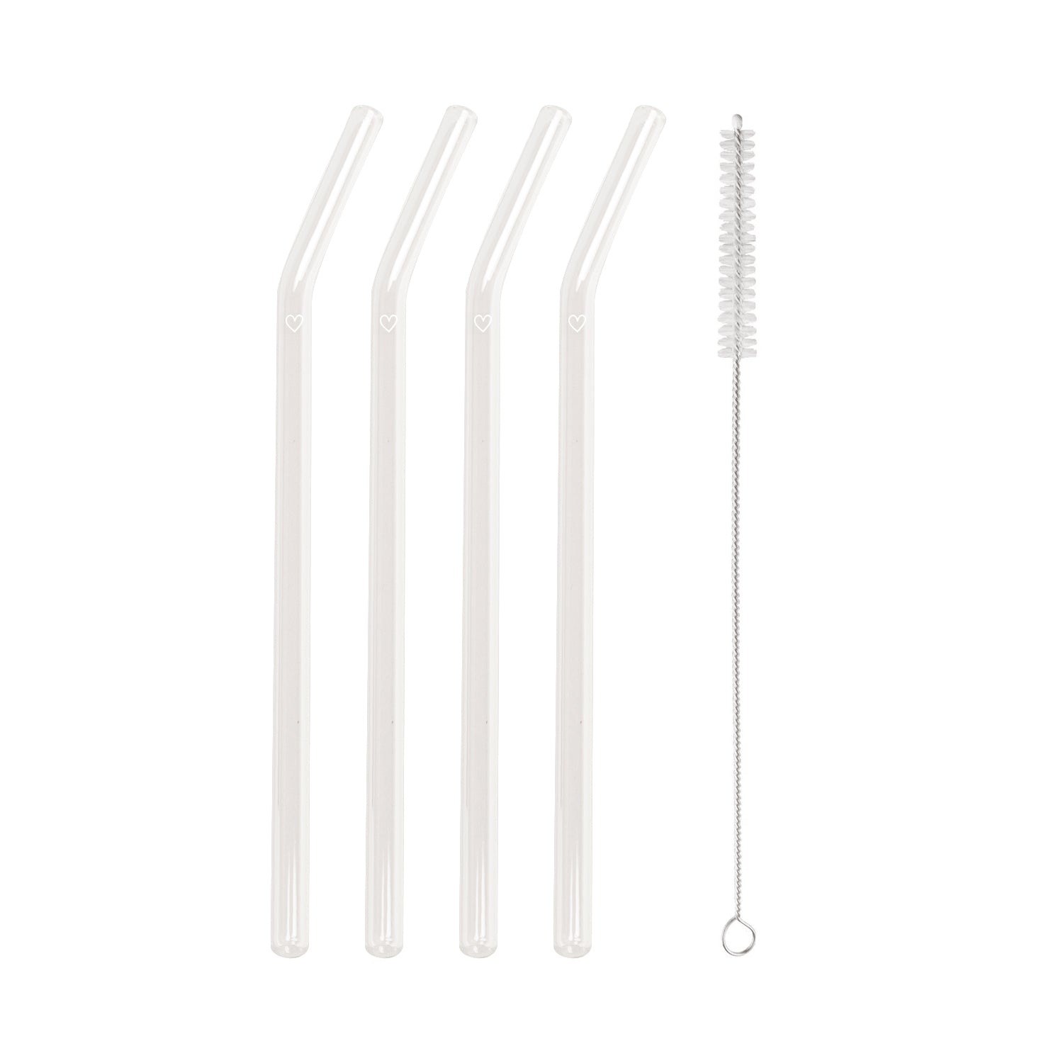 Strohhalme gebogen Herz transparent aus Glas im 4er Set