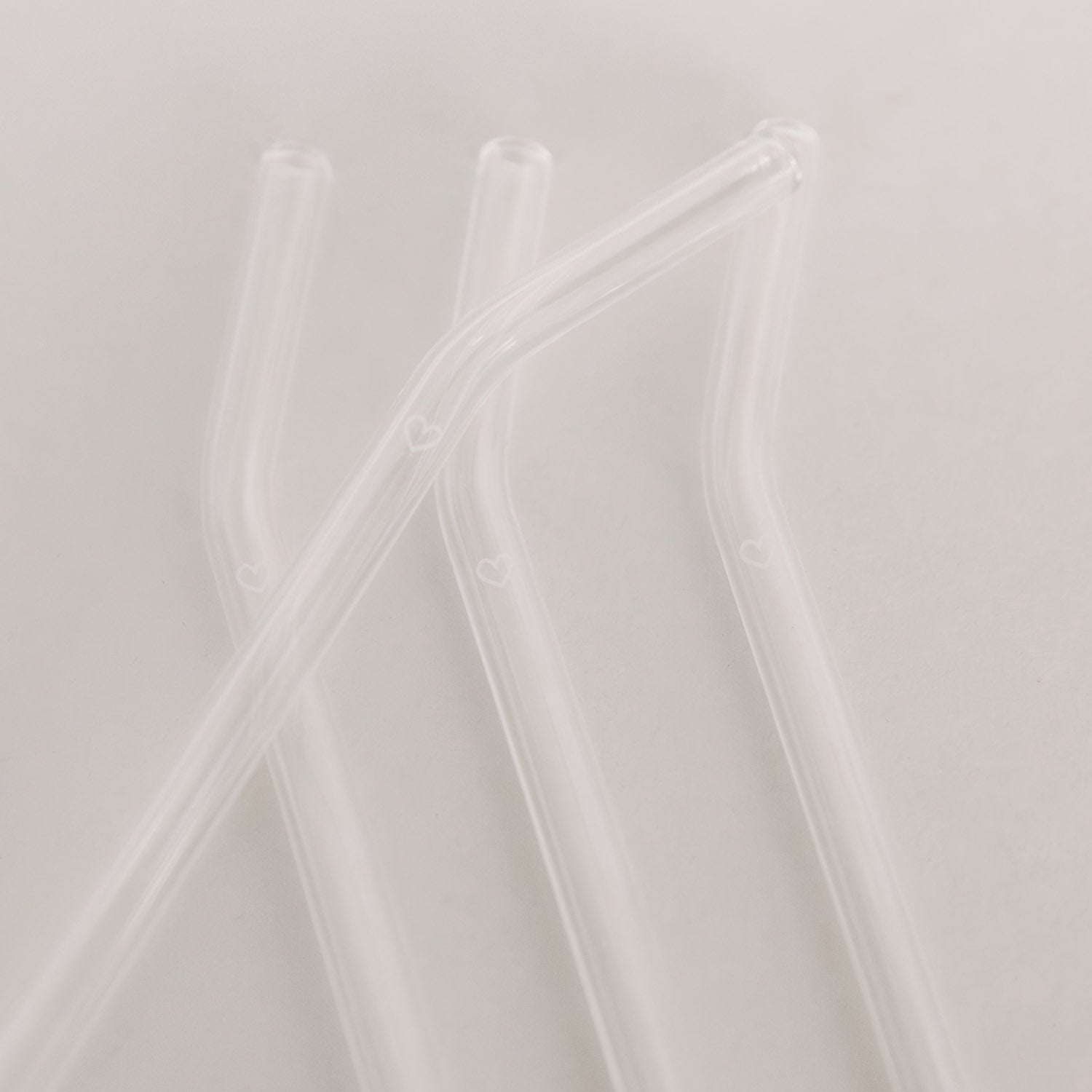Strohhalme gebogen Herz transparent aus Glas im 4er Set