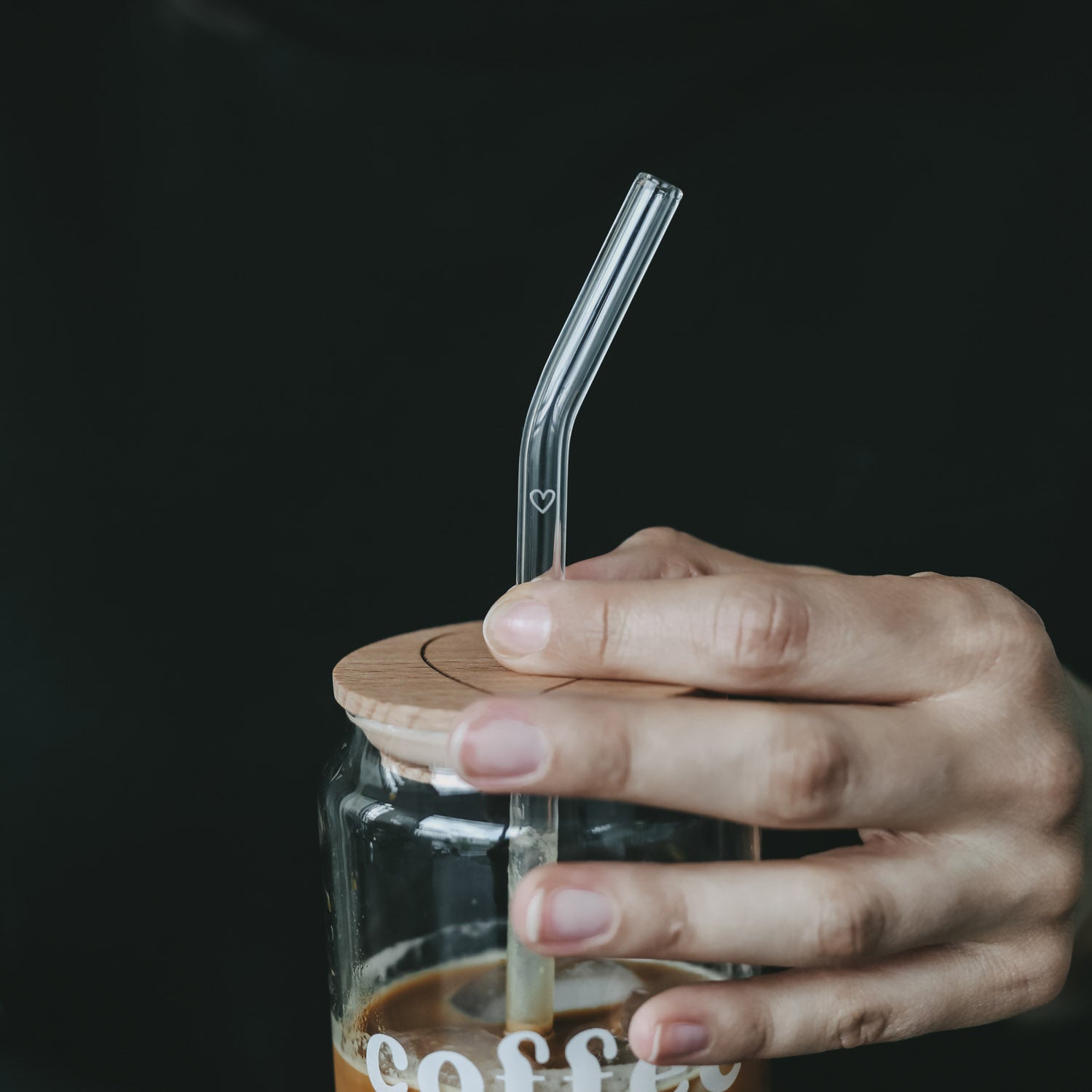 Strohhalme gebogen Herz transparent aus Glas im 4er Set