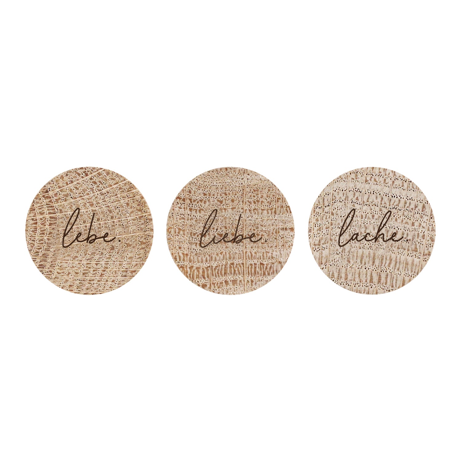 Lebe Liebe Lache Holzmagnet 3er Set