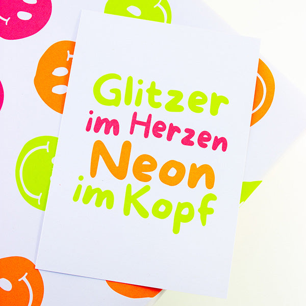 Postkarte Glitzer im Herzen Neon im Kopf