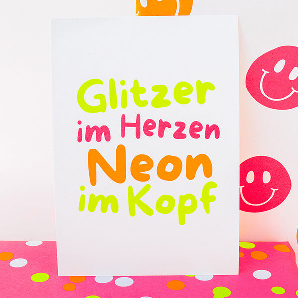 Postkarte Glitzer im Herzen Neon im Kopf