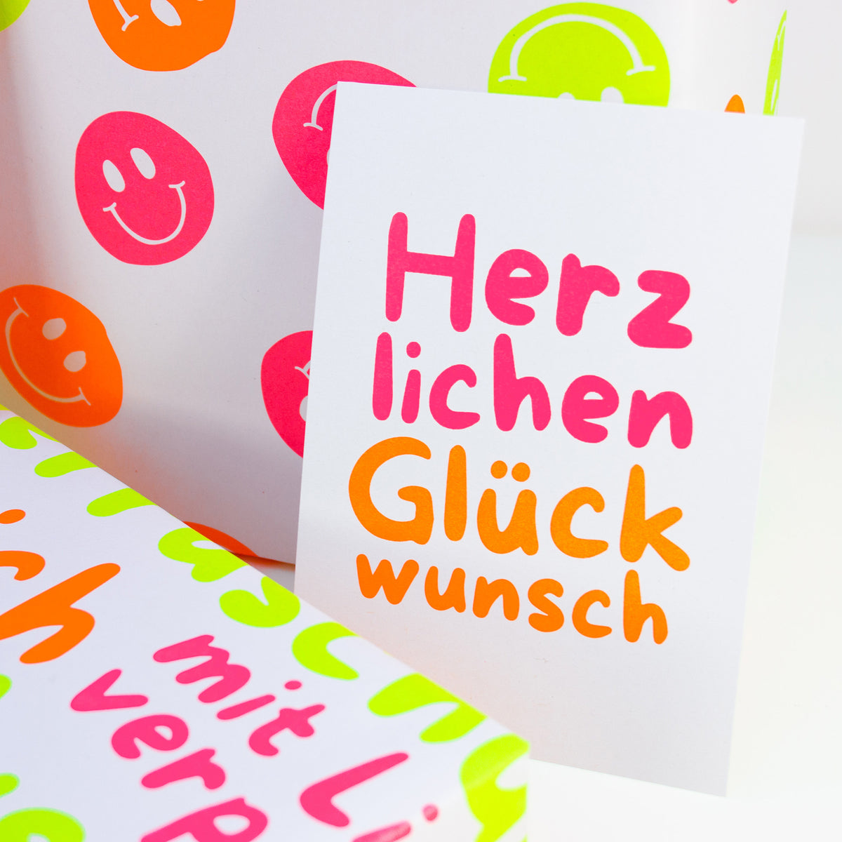 Postkarte Herzlichen Glückwunsch - Neon
