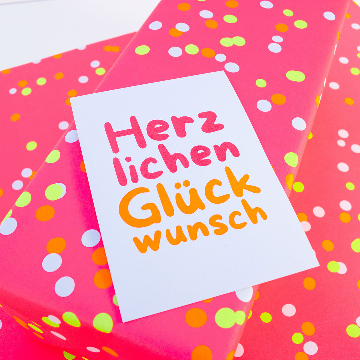 Postkarte Herzlichen Glückwunsch - Neon