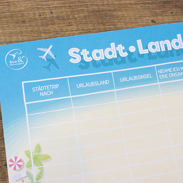 Spielblock Stadt, Land, Urlaub