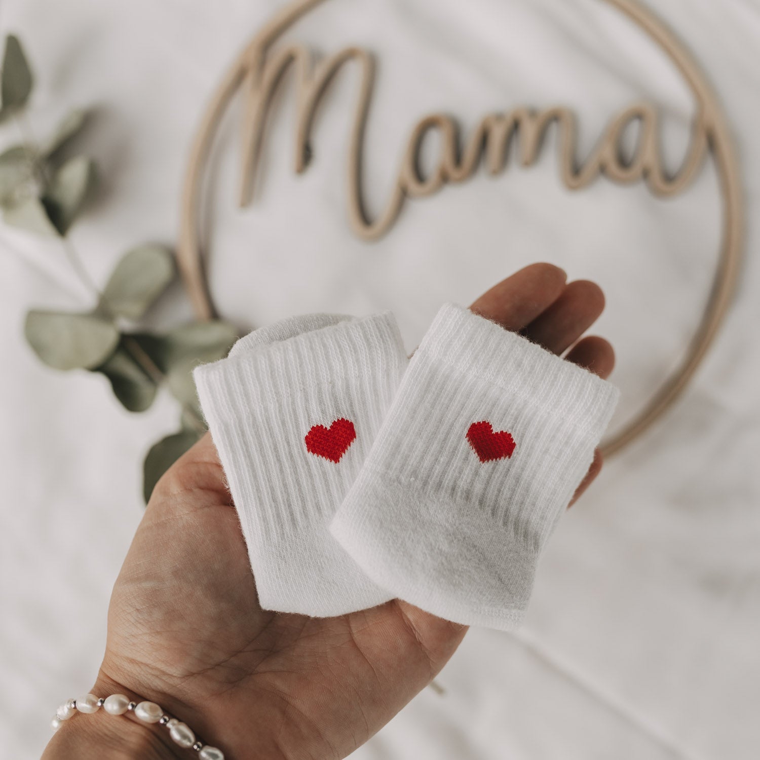 Babysocken Herz rot
